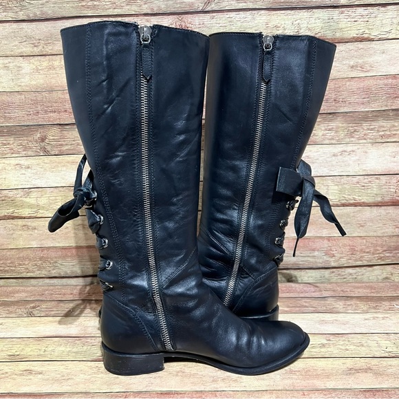 Valentino Black Leather Ascott Ribbon Tall Boots - Picture 3 of 11